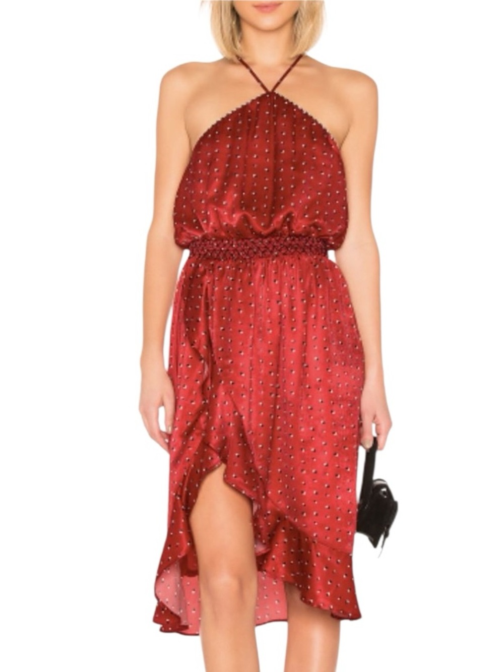 House of Harlow 1960 x Revolve “Baye” Ruffle Hem Midi Dress in Red Dot NWT